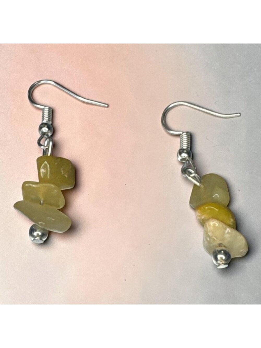 Handmade Yellow Stone Dangle Earrings • Natural Gemstone Look • Silver Hook Boho